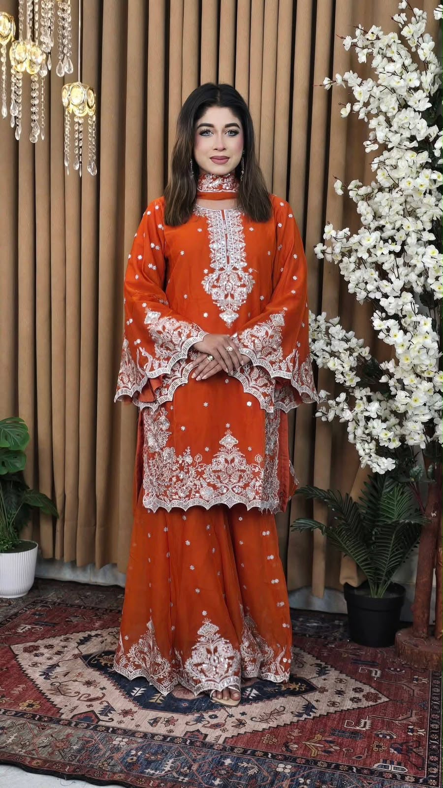 ZenFashions Premium Embroidered Georgette Gararah