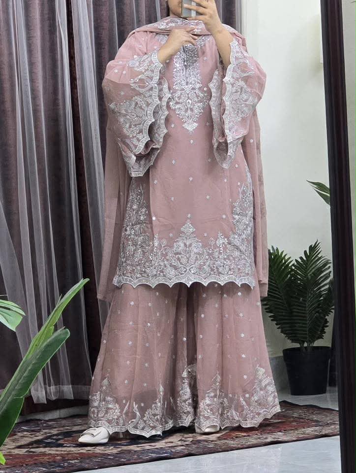 ZenFashions Premium Embroidered Georgette Gararah