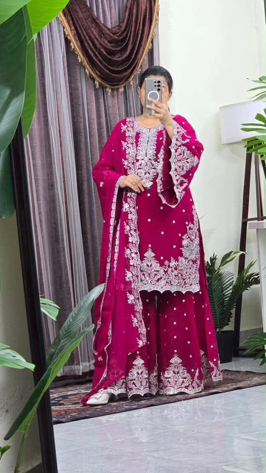 ZenFashions Premium Embroidered Georgette Gararah