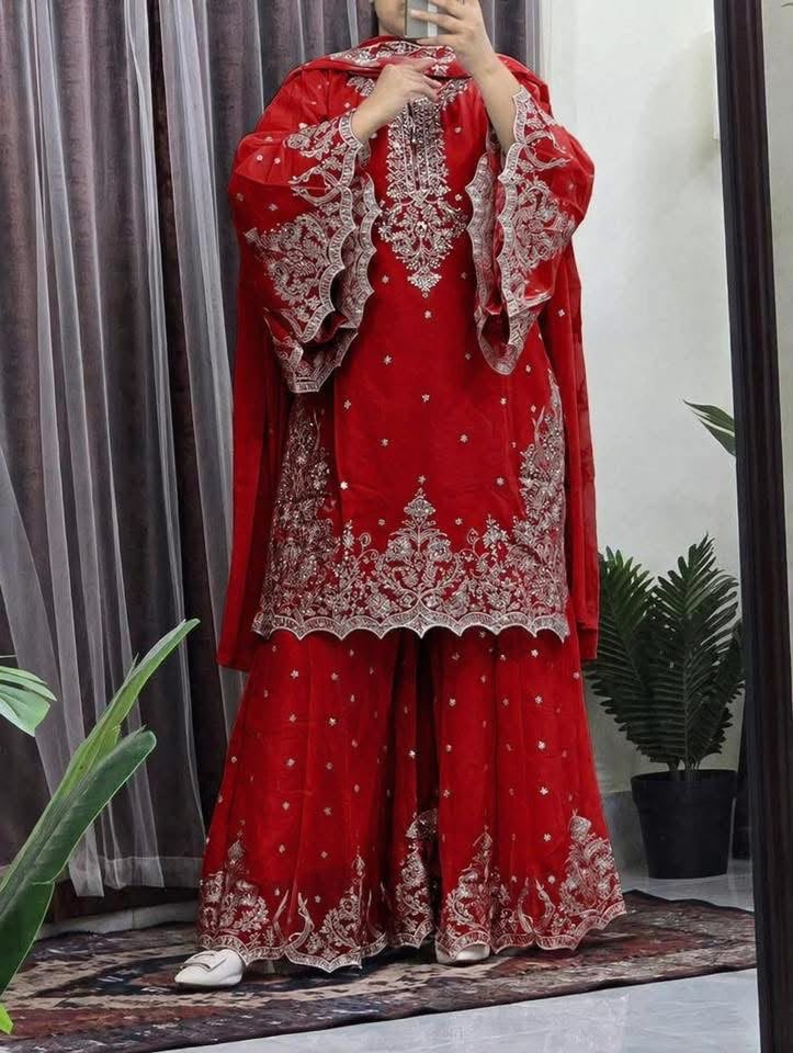 ZenFashions Premium Embroidered Georgette Gararah